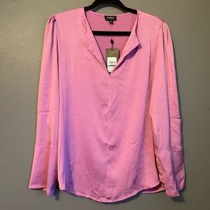 NWT Jones New York Sz Large Pink Satiny V-neck 3/4 Sleeve Blouse Top Ret $79!